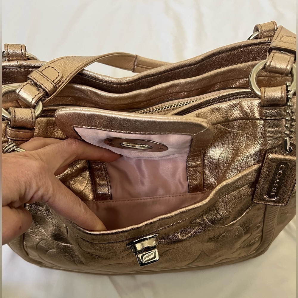Coach Large Rose Gold Leather Satchel Bag - Picture 8 of 13